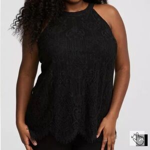 Torrid Black Lace Sleeveless Halter Top Size 0 EUC